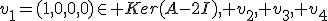 v_1=(1,0,0,0)\in Ker(A-2I), v_2, v_3, v_4