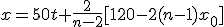 x=50t+\frac{2}{n-2}[120-2(n-1)x_0]