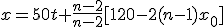 x=50t+\frac{n-2}{n-2}[120-2(n-1)x_0]