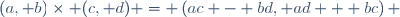 (a, b)\times (c, d) = \left(ac - bd, ad + bc\right) \,