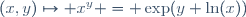 (x,y)\mapsto x^y = \exp(y \ln(x))