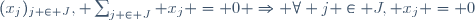 (x_j)_{j \in J}, \sum_{j \in J} x_j = 0 \Rightarrow \forall j \in J, x_j = 0