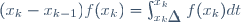 (x_k-x_{k-1})f(x_k)=\int_{x_{k-1}}^{x_k}f(x_k)dt