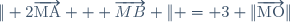 \| 2\overrightarrow{\text{MA}} + \text{\overrightarrow{MB}} \| = 3 \|\overrightarrow{\text{MO}}\|
