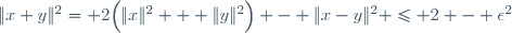 \|x+y\|^2= 2\Big(\|x\|^2 + \|y\|^2\Big) - \|x-y\|^2 \le 2 - \epsilon^2