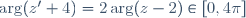 \arg(z'+4)=2\arg(z-2)\in[0,4\pi]