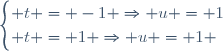 \begin{cases} t = -1 \Rightarrow u = 1\\ t = 1 \Rightarrow u = 1 \end{cases}
