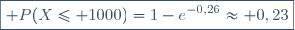 \boxed{ P(X\le 1000)=1-e^{-0,26}\approx 0,23}