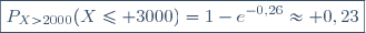 \boxed{P_{X>2000}(X\le 3000)=1-e^{-0,26}\approx 0,23}