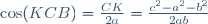 \cos(KCB)=\frac{CK}{2a}=\frac{c^2-a^2-b^2}{2ab}