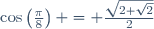 \cos\left(\frac{\pi}{8}\right) = \frac{\sqrt{2+\sqrt{2}}}{2}
