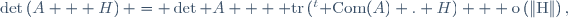 \det\left(A + H\right) = \det A + {\rm tr}\left({}^t{\rm Com}(A) . H\right) + \rm{o}\left(\left\|H\right\|\right),