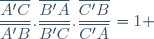 \dfrac{\overline{A'C}}{\overline{A'B}}.\dfrac{\overline{B'A}}{\overline{B'C}}.\dfrac{\overline{C'B}}{\overline{C'A}}=1 