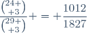 \dfrac{{24 \choose 3}}{{29 \choose 3}} = \dfrac{1012}{1827}