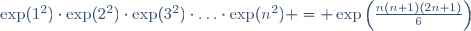 \exp(1^2)\cdot\exp(2^2)\cdot\exp(3^2)\cdot\ldots\cdot\exp(n^2) = \exp\left(\frac{n(n+1)(2n+1)}{6}\right)