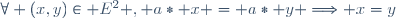 \forall (x,y)\in E^{2} , a\ast x = a\ast y \Longrightarrow x=y