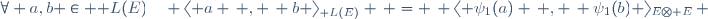 \forall a,b \in \mathcal L(E)\quad \langle a \, , \, b \rangle_{\mathcal L(E)} \, = \, \langle \psi_{1}(a) \, , \, \psi_{1}(b) \rangle_{E\otimes E}\, 