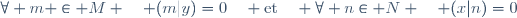 \forall m \in M \quad (m|y)=0\quad \text{et}\quad \forall n\in N \quad (x|n)=0