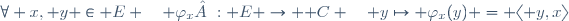 \forall x, y \in E \quad \varphi_x : E \rightarrow \mathbb C \quad y\mapsto \varphi_x(y) = \langle y,x\rangle