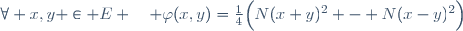 \forall x,y \in E \quad \varphi(x,y)=\frac14\Big(N(x+y)^2 - N(x-y)^2\Big)