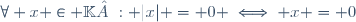\forall x \in \mathbb{K} : |x| = 0 \iff x = 0