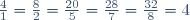 \frac{4}{1}=\frac{8}{2}=\frac{20}{5}=\frac{28}{7}=\frac{32}{8}=4