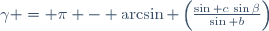 \gamma = \pi - \arcsin \left(\frac{\sin c\,\sin\beta}{\sin b}\right)