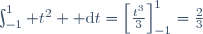 \int_{-1}^1 t^2 {\rm d}t=\left[\frac{t^3}{3}\right]_{-1}^{1}=\frac{2}{3}
