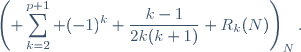\left(\displaystyle \sum_{k=2}^{p+1} (-1)^k \dfrac{k-1}{2k(k+1)} R_k(N)\right)_N.