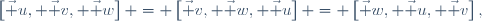 \left[\vec u, \vec v, \vec w\right] = \left[\vec v, \vec w, \vec u\right] = \left[\vec w, \vec u, \vec v\right],