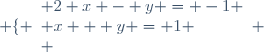 \left \lbrace \begin{array}{l} 2 x - y = -1 \\ x + y = 1 \\ \end{array} \right.