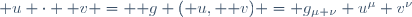 \mathbf u \cdot \mathbf v \ = \ \mathbf g (\mathbf u, \mathbf v) \ = \ g_{\mu \nu} \ u^{\mu} \ v^{\nu}