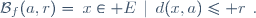 \mathcal{B}_f(a,r)=\left\{x\in E\,\mid\,d(x,a)\leq r\right\}.