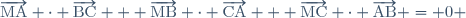 \overrightarrow{\text{MA}} \cdot \overrightarrow{\text{BC}} + \overrightarrow{\text{MB}} \cdot \overrightarrow{\text{CA}} + \overrightarrow{\text{MC}} \cdot \overrightarrow{\text{AB}} = 0 
