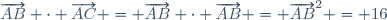 \overrightarrow{AB} \cdot \overrightarrow{AC} = \overrightarrow{AB} \cdot \overrightarrow{AB} = \overrightarrow{AB}^2 = 16