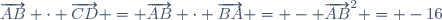 \overrightarrow{AB} \cdot \overrightarrow{CD} = \overrightarrow{AB} \cdot \overrightarrow{BA} = - \overrightarrow{AB}^2 = -16