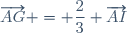 \overrightarrow{AG} = \dfrac{2}{3} \overrightarrow{AI}