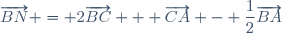 \overrightarrow{BN} = 2\overrightarrow{BC} + \overrightarrow{CA} - \dfrac{1}{2}\overrightarrow{BA}