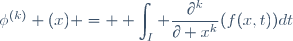 \phi^{(k)} (x) = \displaystyle \int_I \frac{\partial^k}{\partial x^k}(f(x,t))dt