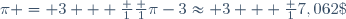\pi = 3 + \frac 1{\frac 1{\pi-3}}\approx 3 + \frac 1{7,062\;513\;305\;931}