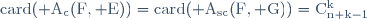 \rm{card}(\mathcal A_{c}(F, E))=\rm{card}(\mathcal A_{sc}(F, G))=C_{n+k-1}^k