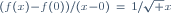 \scriptstyle(f(x)-f(0))/(x-0)~=~1/\sqrt x