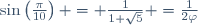 \sin\left(\frac{\pi}{10}\right) = \frac{1}{1+\sqrt{5}} =\frac{1}{2\varphi}