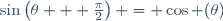 \sin\left(\theta + \frac{\pi}{2}\right) = \cos (\theta)\,\!