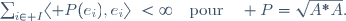 \sum_{i\in I}\langle P(e_i),e_i\rangle~<\infty\quad\text{pour}\quad P=\sqrt{A^*A}.