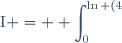 \text{I} = \displaystyle \int_{0}^{\ln (4)} f(x)\:\text{d}x