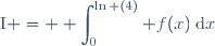 \text{I} = \displaystyle \int_{0}^{\ln (4)} f(x)\:\text{d}x
