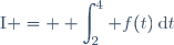 \text{I} = \displaystyle \int_{2}^4 f(t)\:\text{d}t