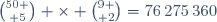 {50 \choose 5} \times {9 \choose 2}=76\,275\,360