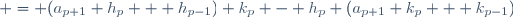 \begin{align}h_{p+1} k_p - h_p k_{p+1} & = (a_{p+1} h_p + h_{p-1}) k_p - h_p (a_{p+1} k_p + k_{p-1})\\
& = h_{p-1} k_p - h_p k_{p-1}\\
& = -(-1)^{p+1} = (-1)^{p+2}.\end{align}